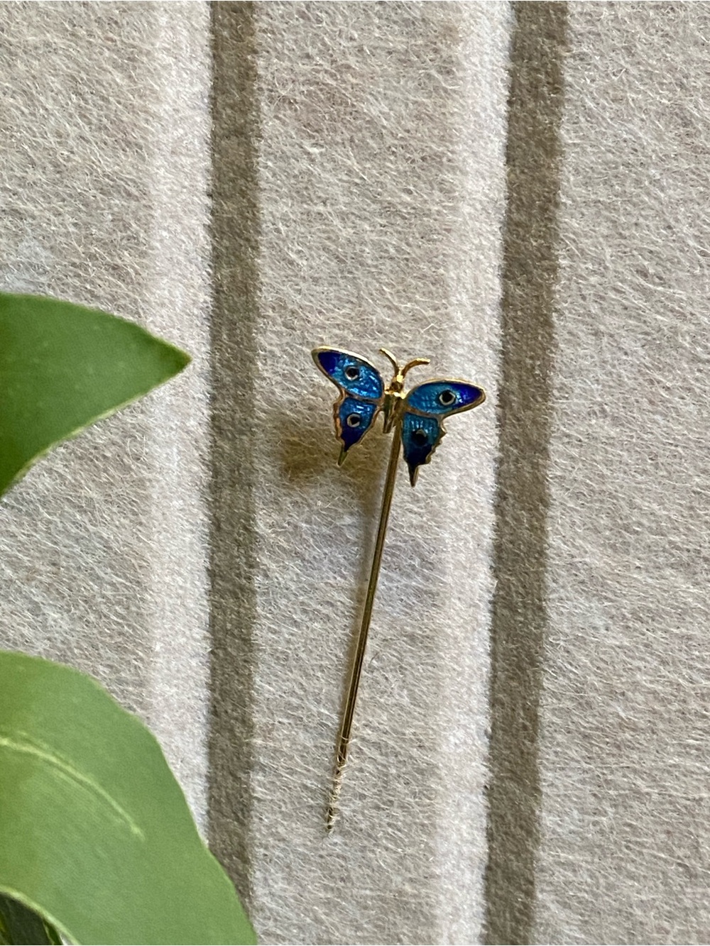 VTG 14k Gold Butterfly Blue Enamel Hat Lapel Pin Cottagecore Whimsical Nature